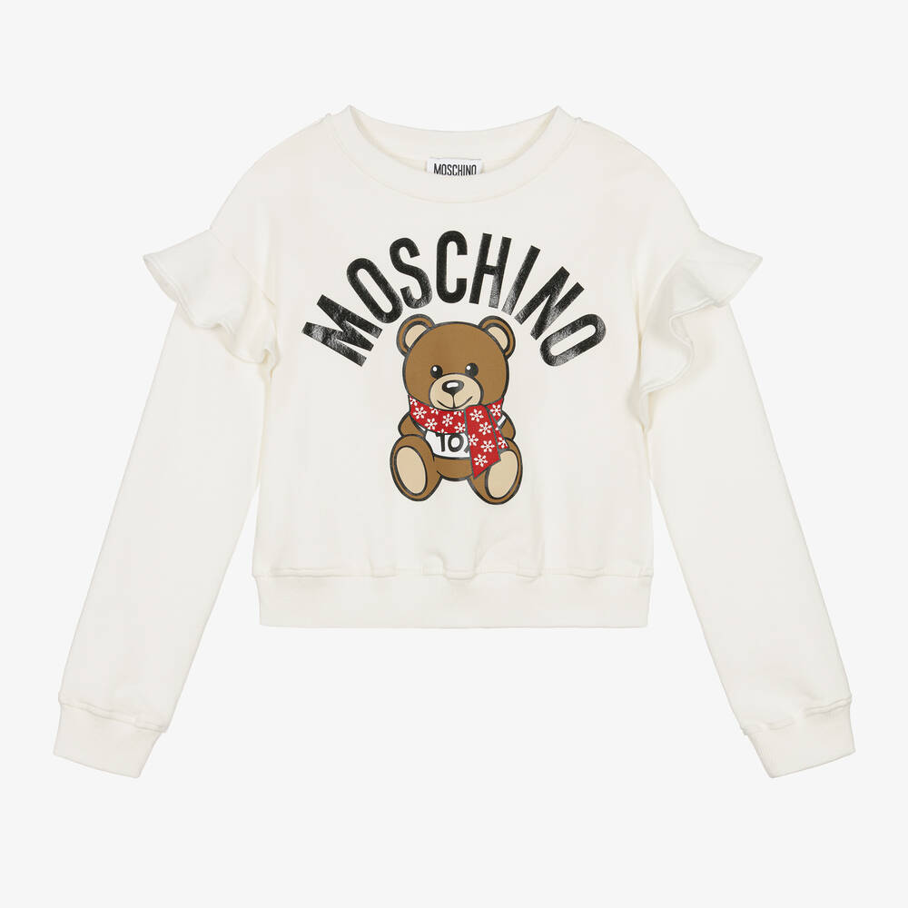 Moschino Kid-Teen - Girls Ivory Cotton Teddy Bear Sweatshirt | Childrensalon