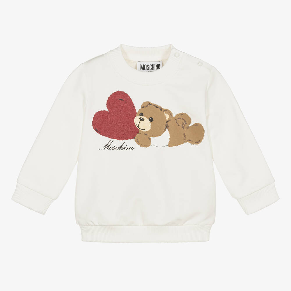 Moschino Baby - Girls Ivory Cotton Teddy Bear Sweatshirt | Childrensalon
