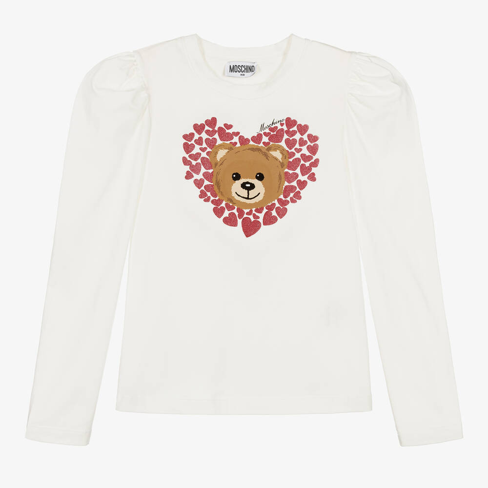 Moschino Kid-Teen - Girls Ivory Cotton Teddy Bear Top | Childrensalon