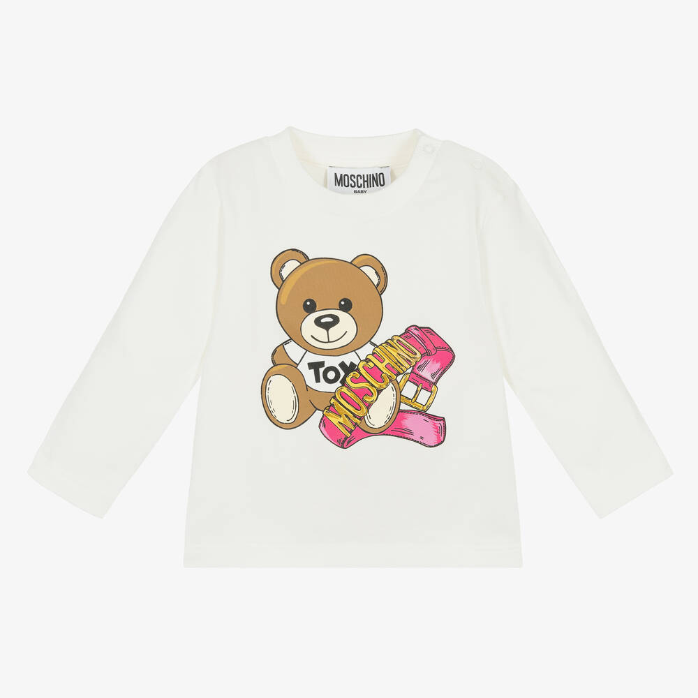 Moschino Малыши-Кремовый хлопковый топ Teddy Bear для девочек | Childrensalon Outlet