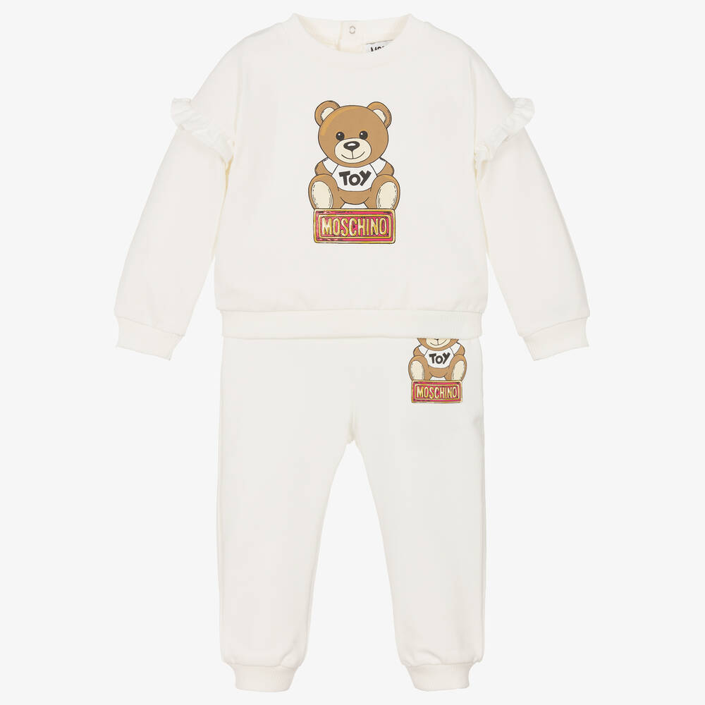 Moschino Baby - Girls Ivory Cotton Teddy Bear Tracksuit | Childrensalon