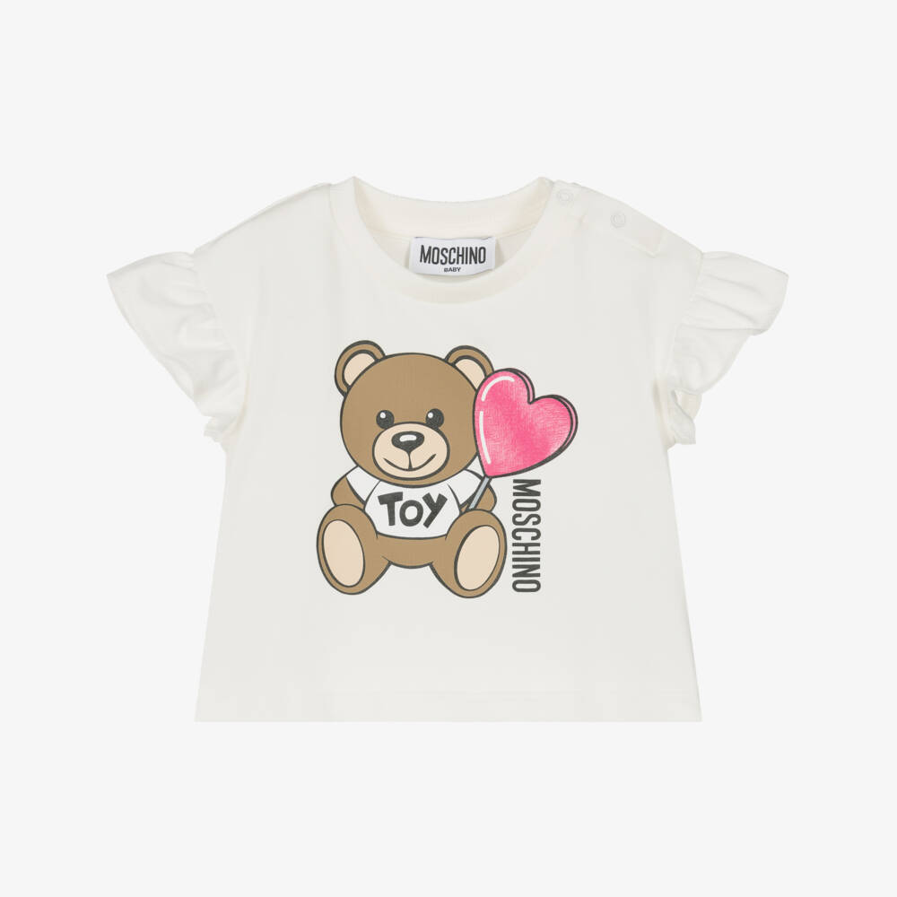 Moschino-Кремовая уютная футболка с медвежонком для девочек | Childrensalon Outlet
