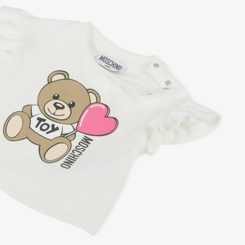 Moschino-تيشيرت دافئ للبنات بلون العاج مع تصميم دب | Childrensalon Outlet