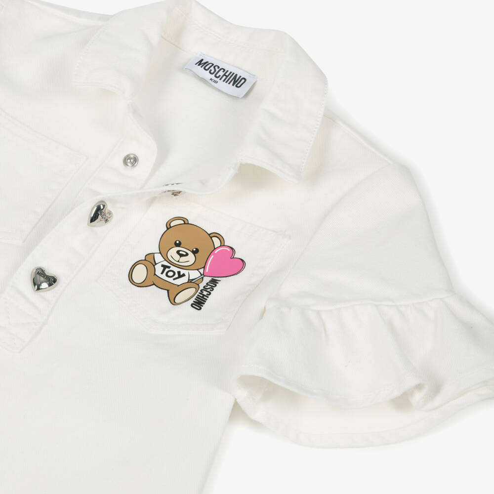 Moschino-Платье из кремового денима с медвежонком для девочек | Childrensalon Outlet