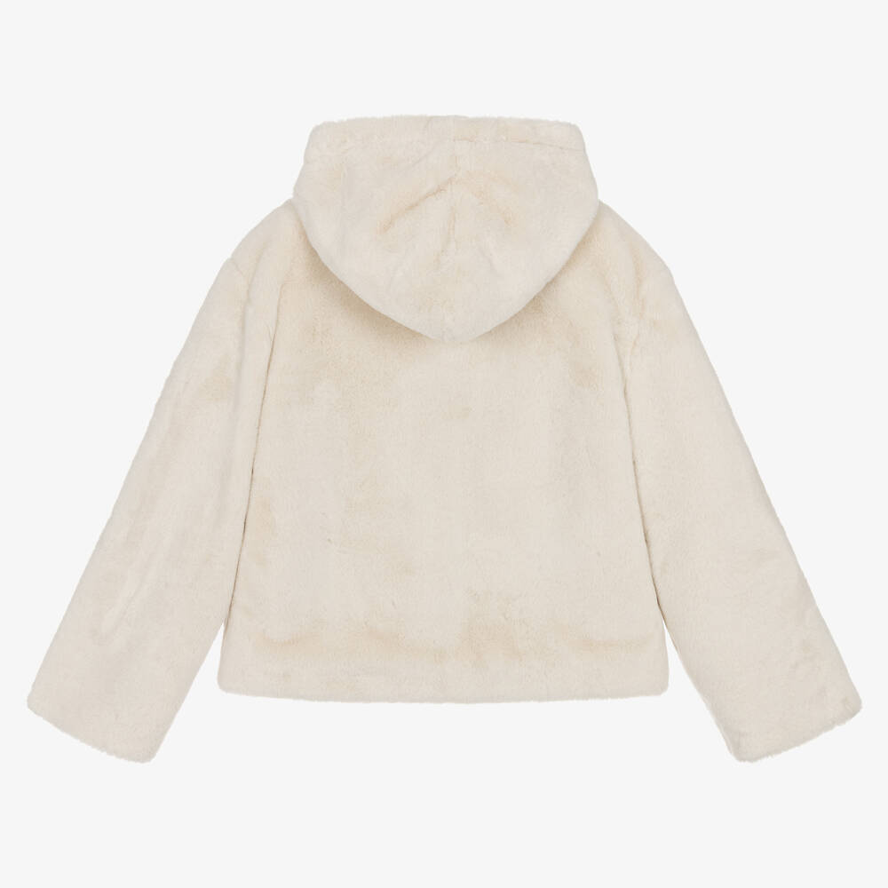 Moschino Kid Teen Girls Ivory Faux Fur Jacket Childrensalon Outlet
