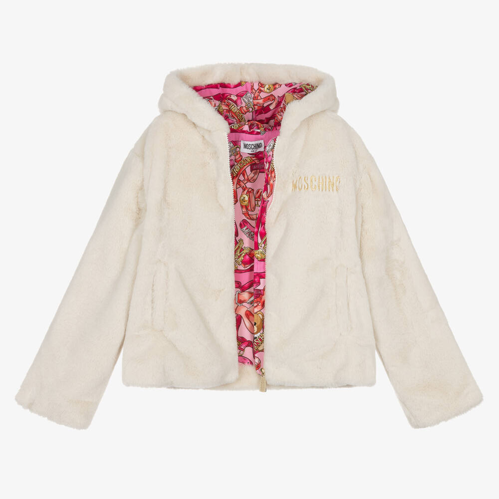 Moschino Kid-Teen-Girls Ivory Faux Fur Jacket | Childrensalon Outlet