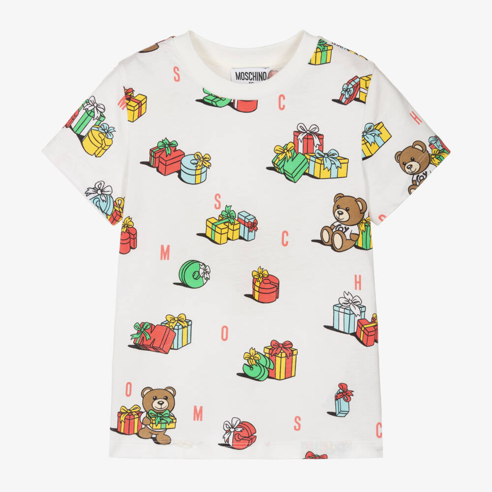 Moschino Kid-Teen-تيشيرت بنقشة هدايا الإحتفالات قطن لون عاجي | Childrensalon Outlet