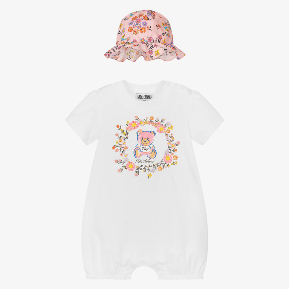 Moschino-Кремовый цветочный комплект шорты и шляпа для девочек | Childrensalon Outlet