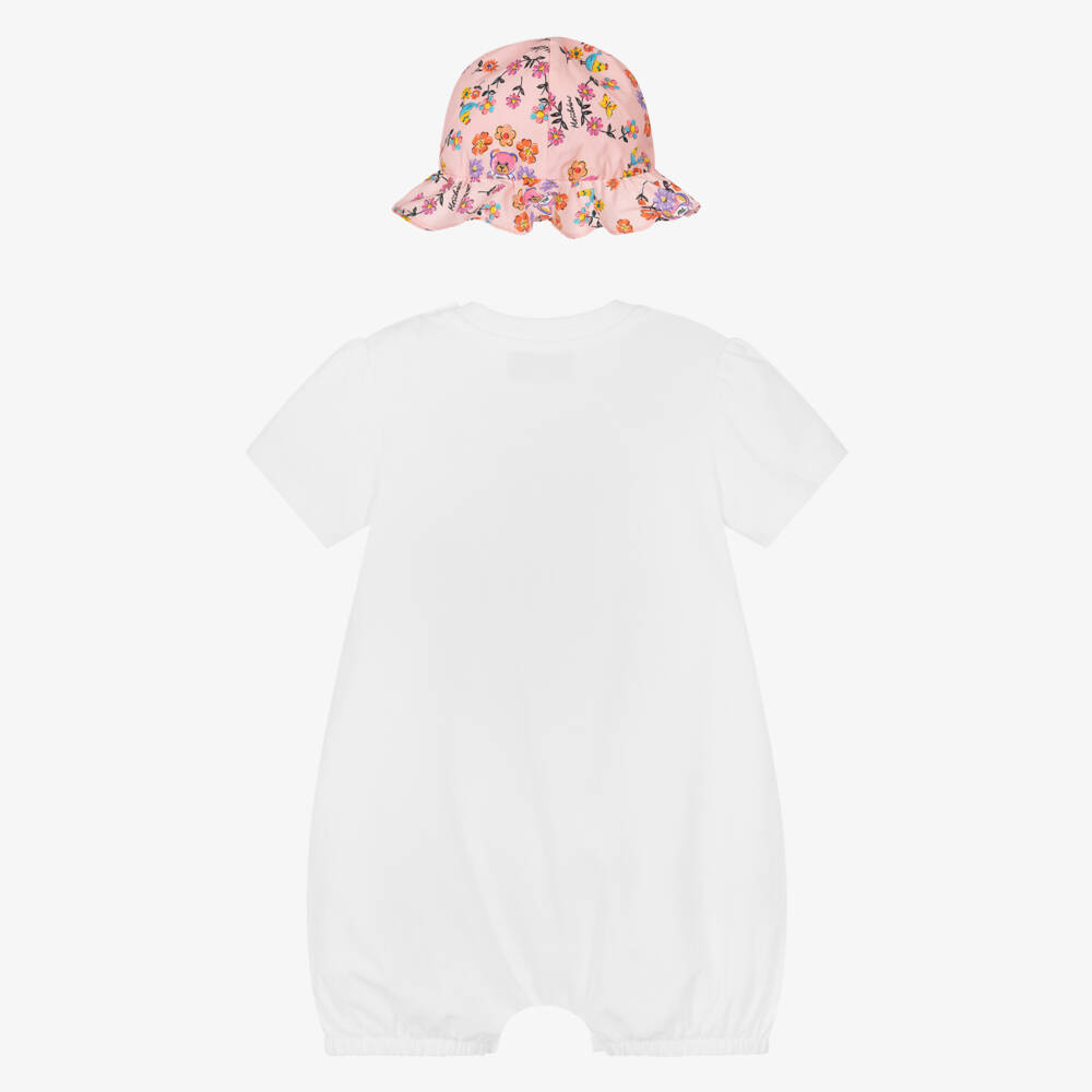 Moschino-طقم بناتي عاجي مزين بالورود مع قبعة | Childrensalon Outlet