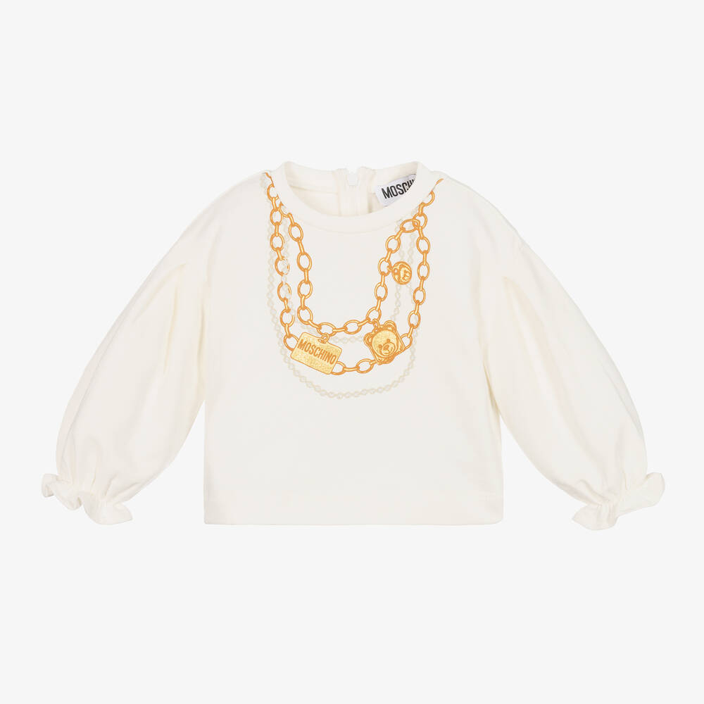 Moschino Baby - Girls Ivory & Gold Cotton Sweatshirt | Childrensalon