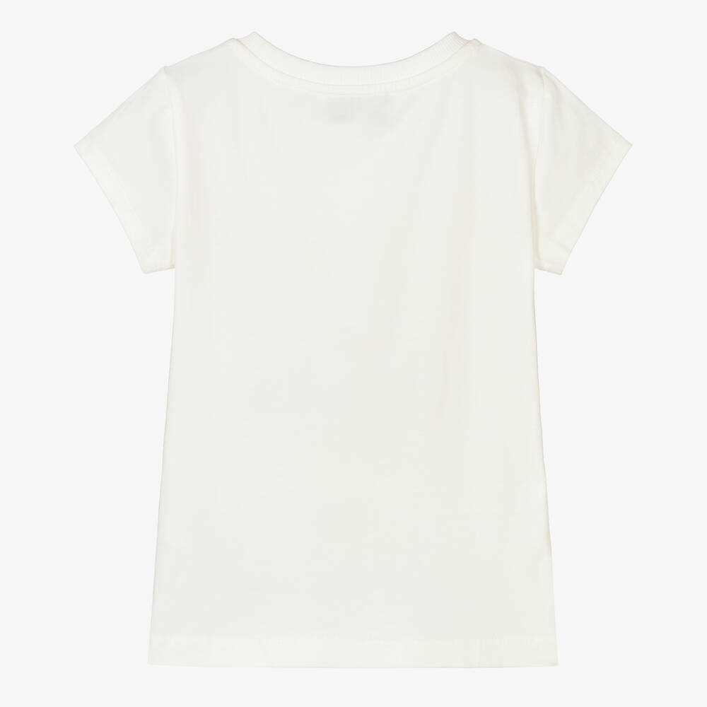 Moschino Кид-Тин-Кремовая футболка с золотистым логотипом для девочек | Childrensalon Outlet