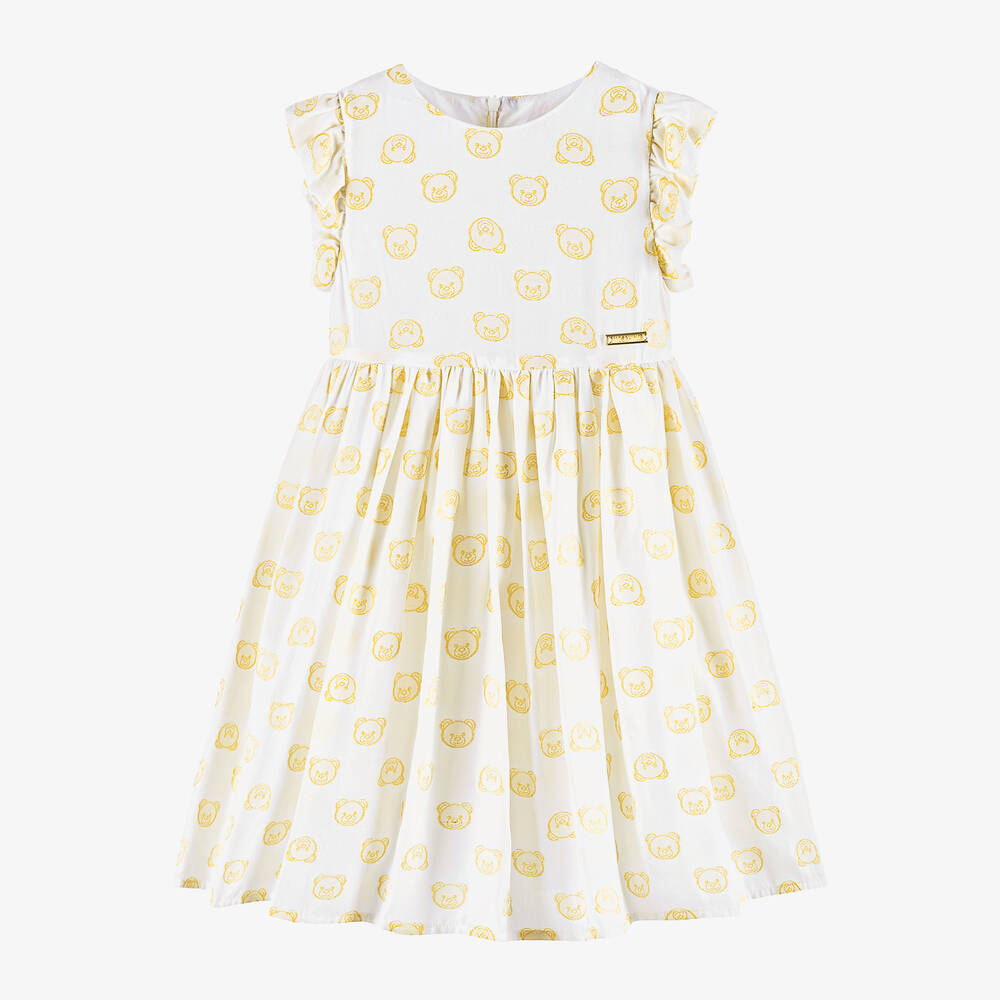 Moschino Kid-Teen-Girls Ivory & Gold Teddy Bear Dress | Childrensalon Outlet
