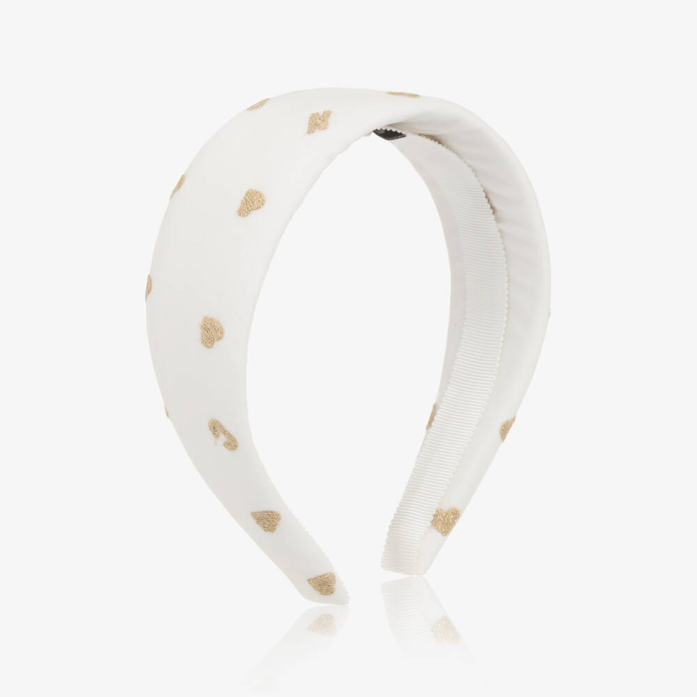 Moschino-Girls Ivory Hairband with Gold Hearts | Childrensalon Outlet
