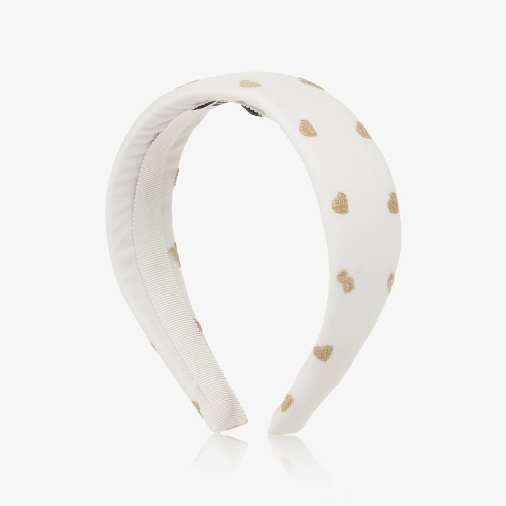 Moschino-Ободок кремовый для девочек с золотыми сердцами | Childrensalon Outlet