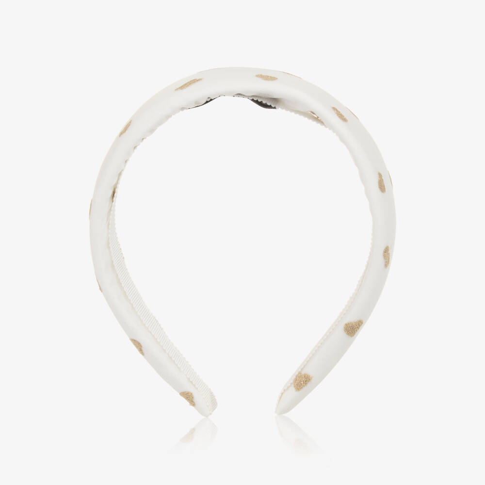 Moschino-Ободок кремовый для девочек с золотыми сердцами | Childrensalon Outlet