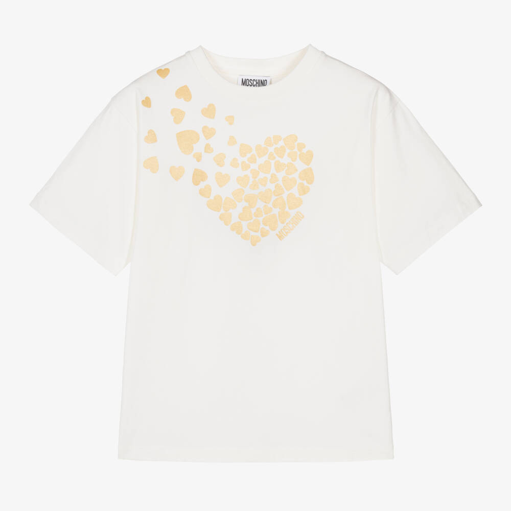 Moschino Kid-Teen-Girls Ivory Heart Motif Tee | Childrensalon Outlet