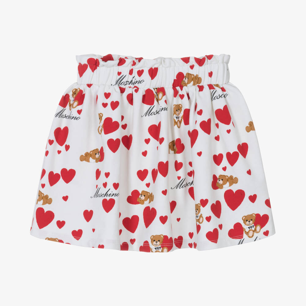 Moschino Kid-Teen - Кремовая юбка с медвежатами и сердечками | Childrensalon