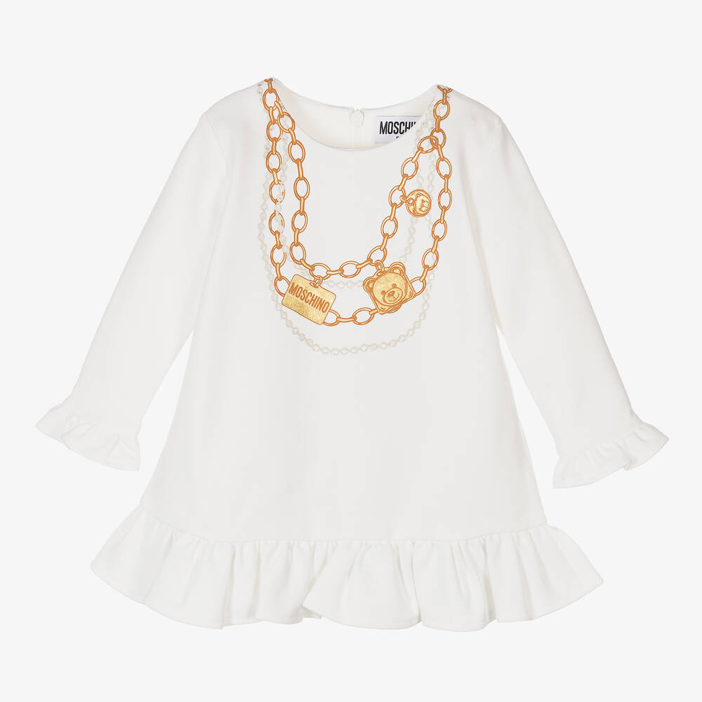 Moschino Baby - Girls Ivory Jersey Dress  | Childrensalon