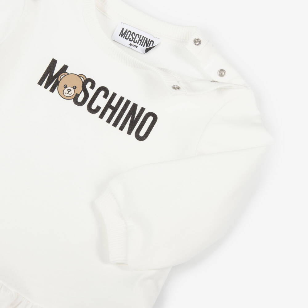 Moschino-Girls Ivory Jersey Logo Dress | Childrensalon Outlet