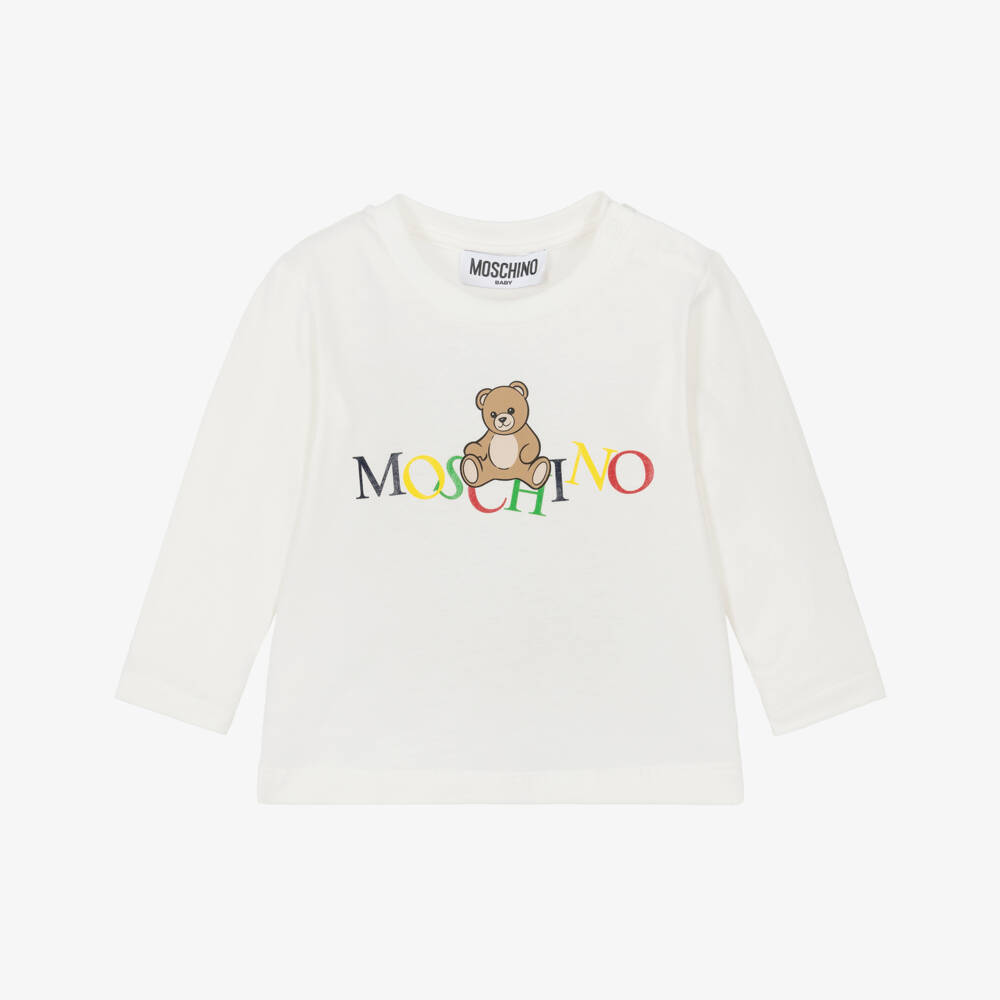 Moschino-Girls Ivory Logo Long Sleeve Top | Childrensalon Outlet