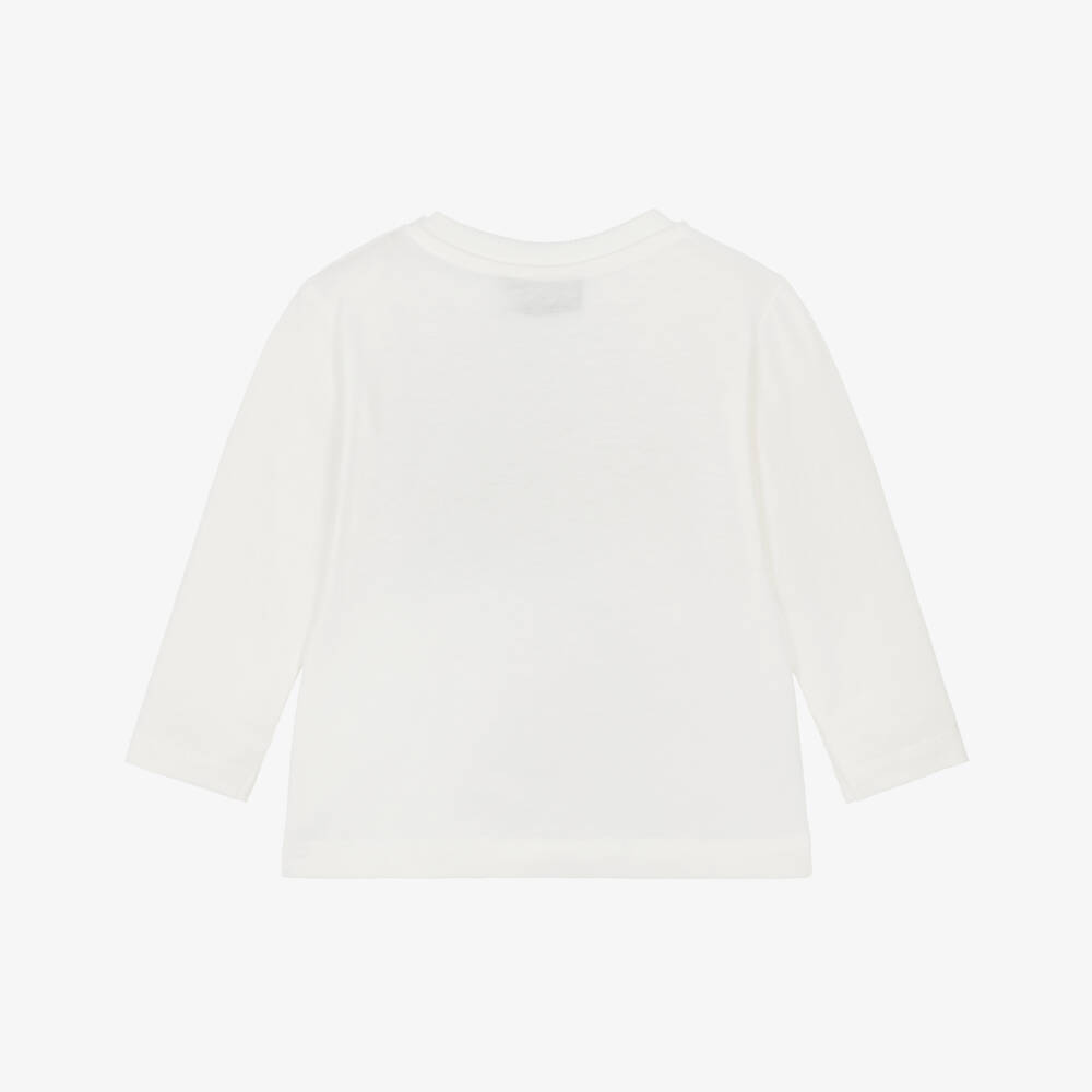 Moschino-Girls Ivory Logo Long Sleeve Top | Childrensalon Outlet
