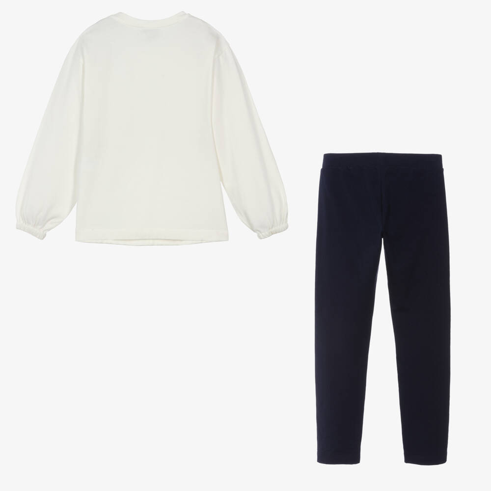 Moschino Kid-Teen-Girls Ivory & Navy Teddy Leggings Outfit | Childrensalon Outlet