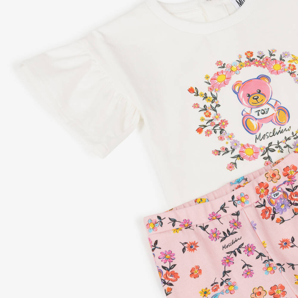 Moschino-Girls Ivory & Pink Floral Duo | Childrensalon Outlet