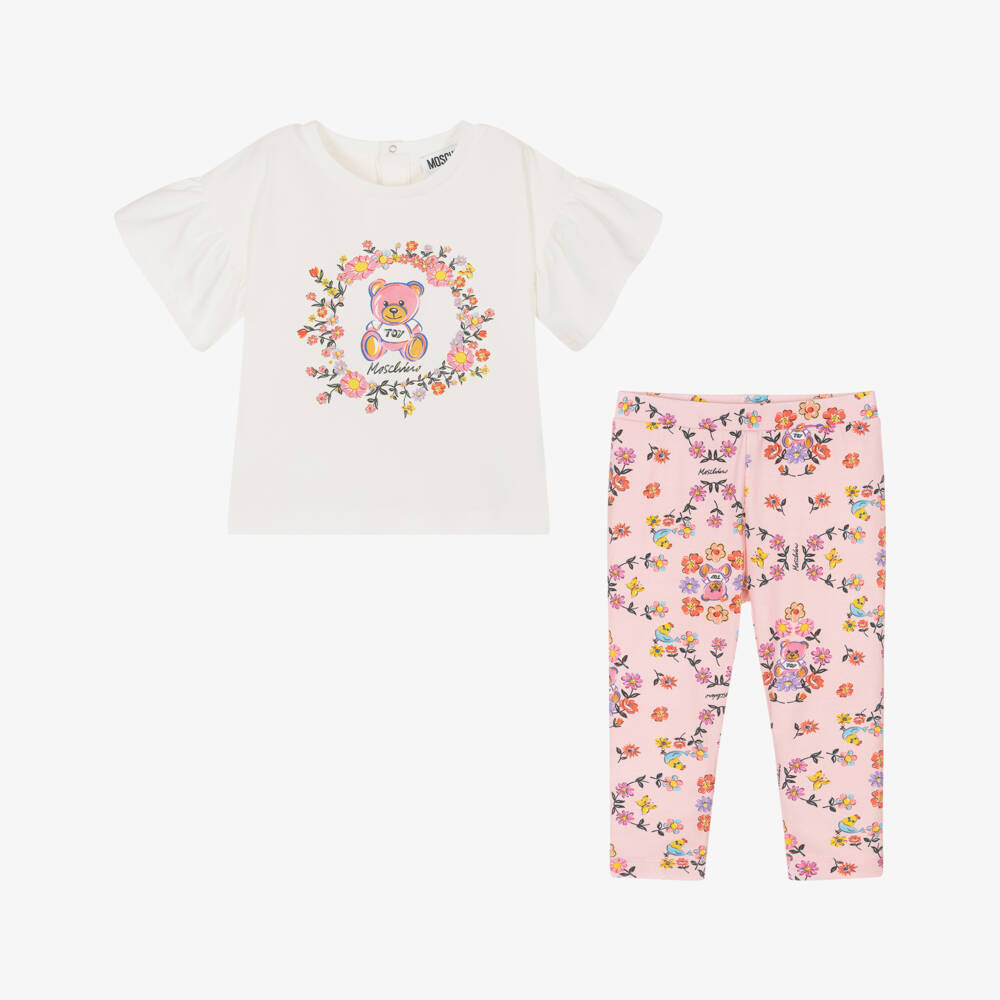 Moschino-Girls Ivory & Pink Floral Duo | Childrensalon Outlet
