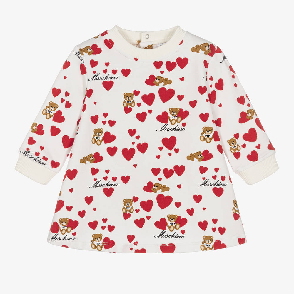 Girls Ivory Red Cotton Sweatshirt Dress