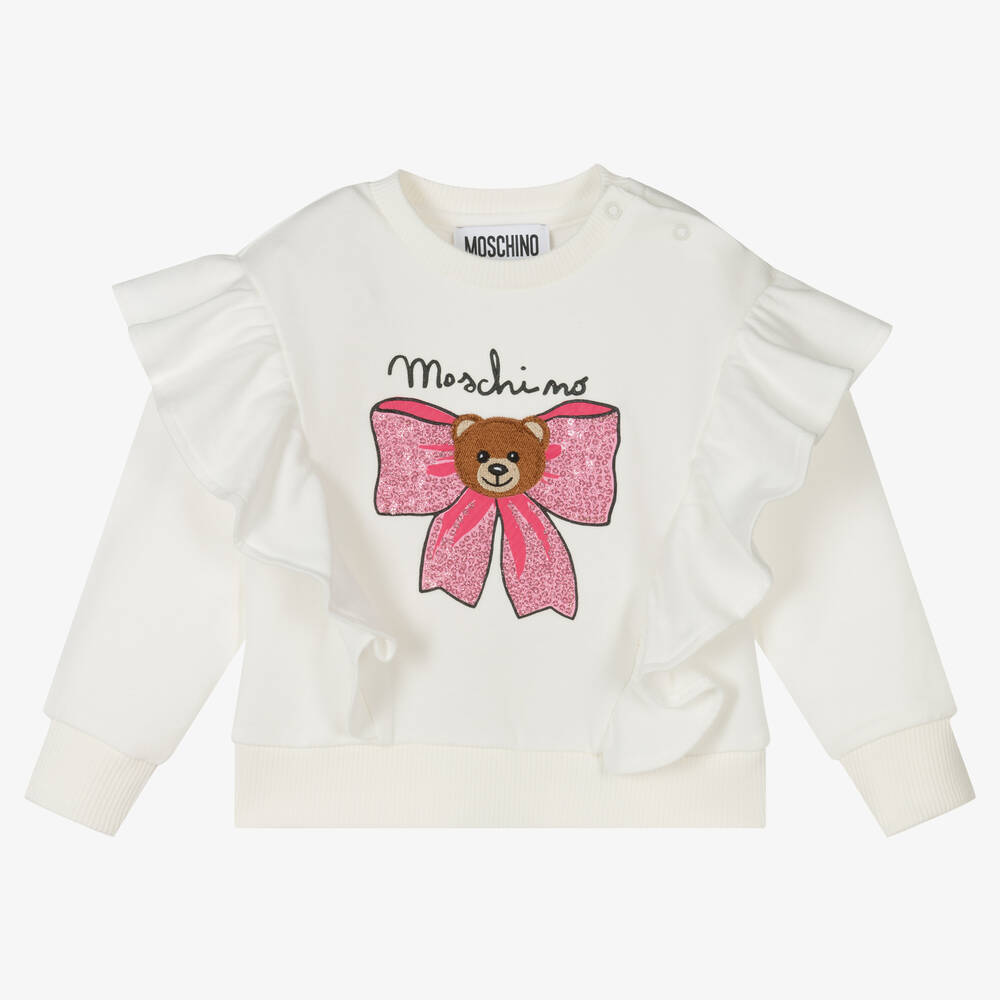 Moschino Baby - Girls Ivory Ruffle Sweatshirt | Childrensalon