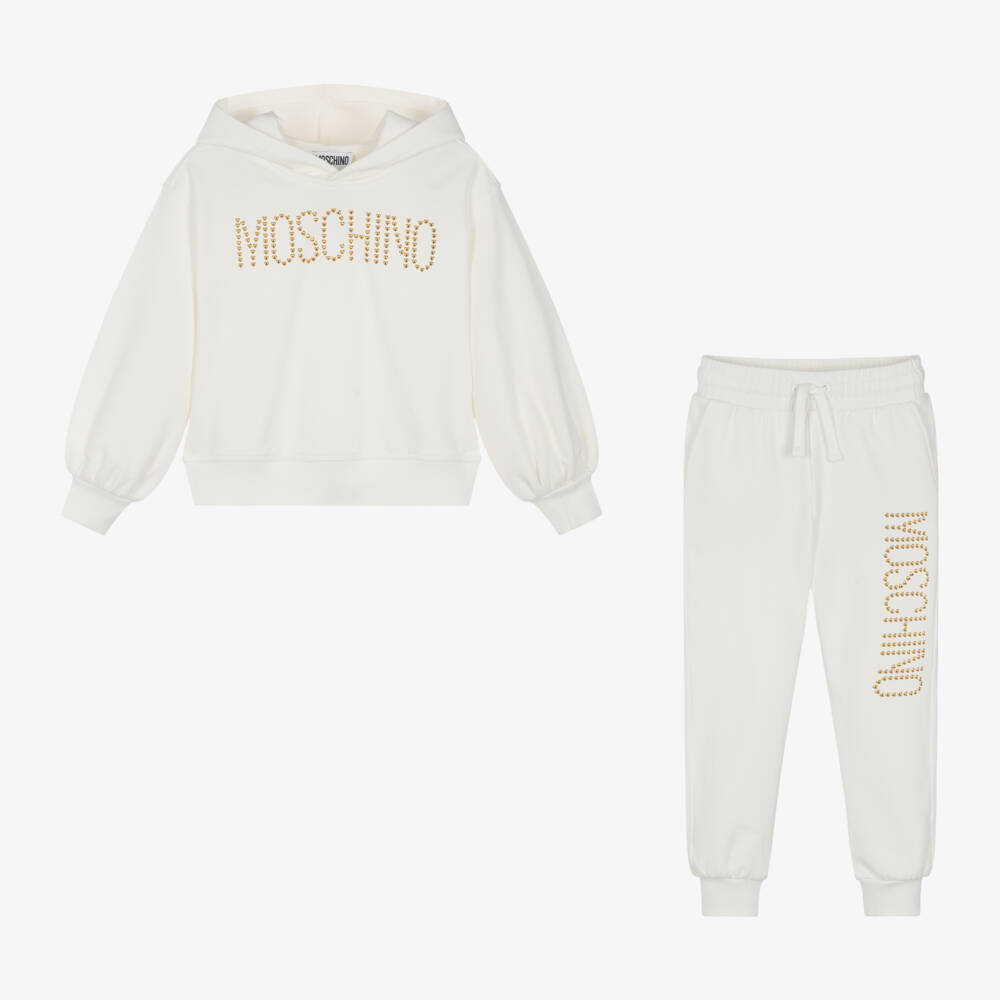 Moschino Кид-Тин-Girls Ivory Studded Logo Tracksuit | Childrensalon Outlet