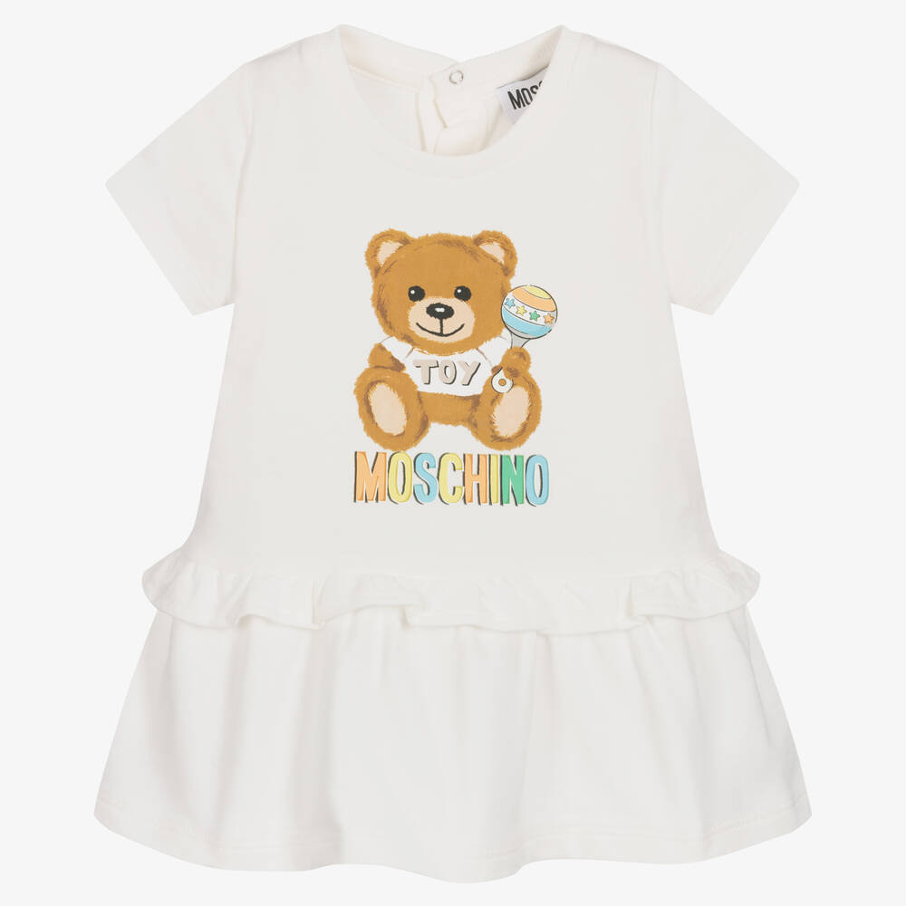 Moschino Baby - Teddybär-Baumwollkleid in Elfenbein | Childrensalon