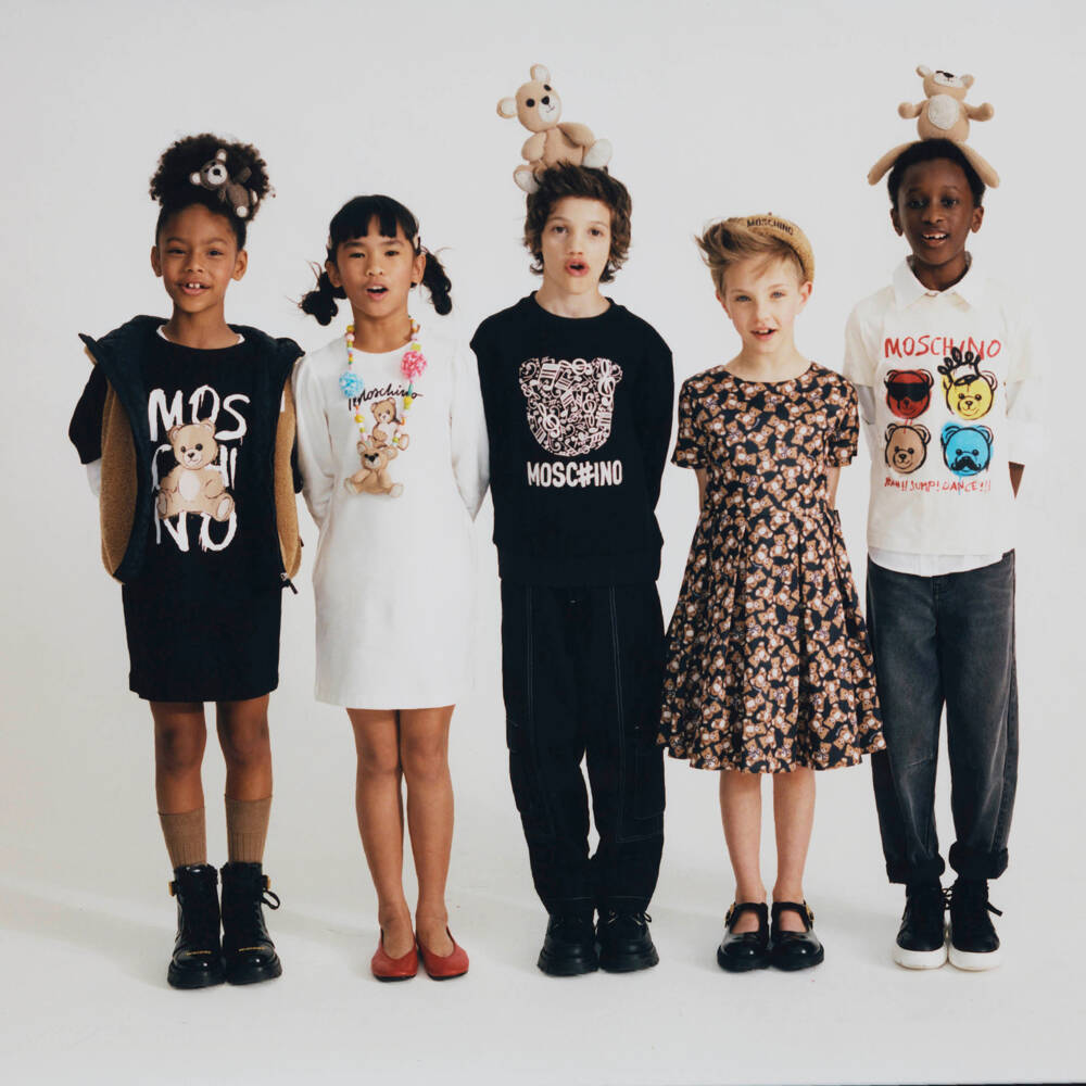 Moschino-فستان عاجي للبنات بتصميم دب تيدي | Childrensalon Outlet