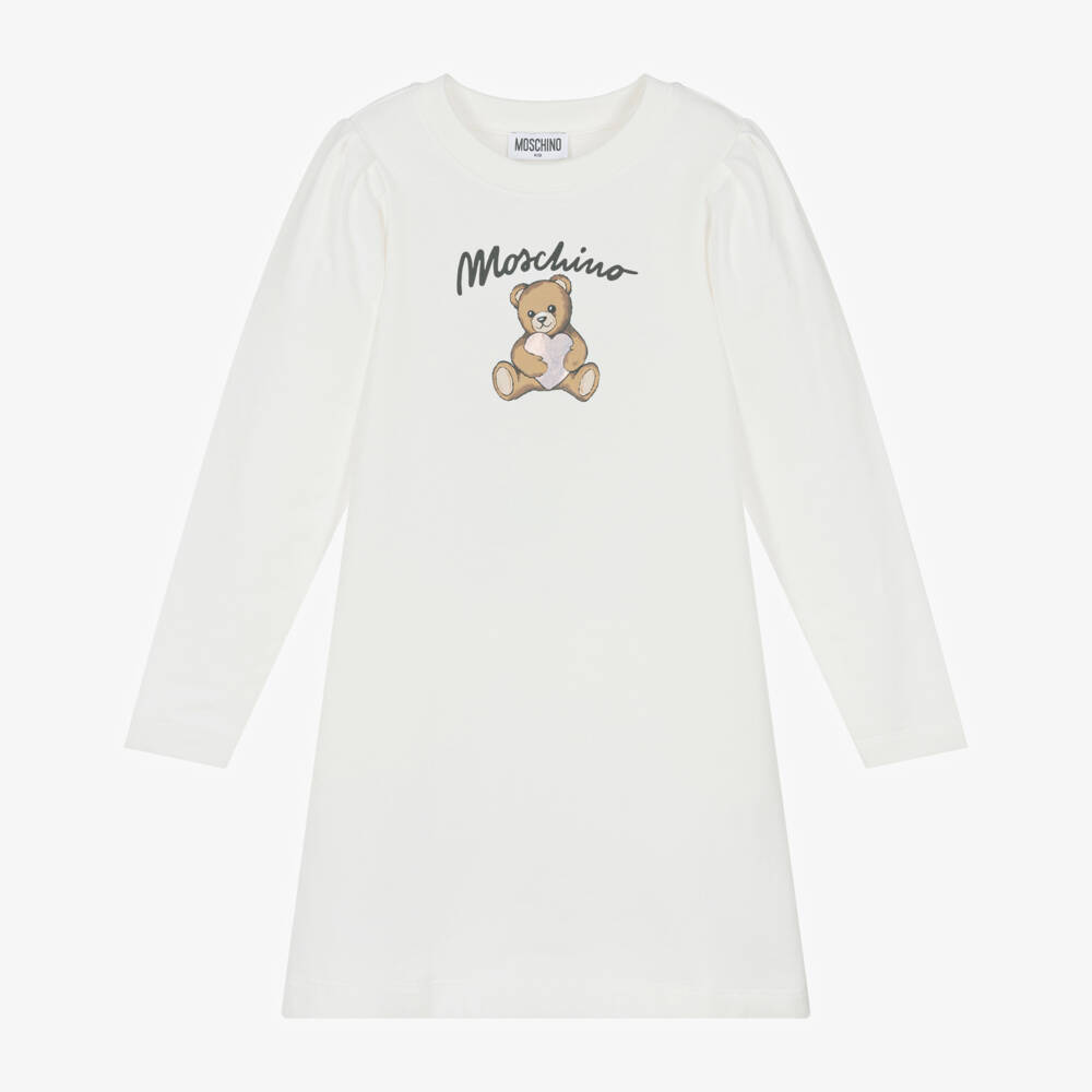 Moschino-فستان عاجي للبنات بتصميم دب تيدي | Childrensalon Outlet