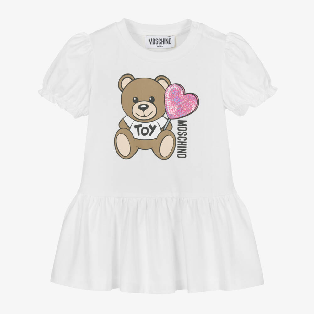 Moschino-فستان عاجي للبنات بتصميم دب تيدي | Childrensalon Outlet