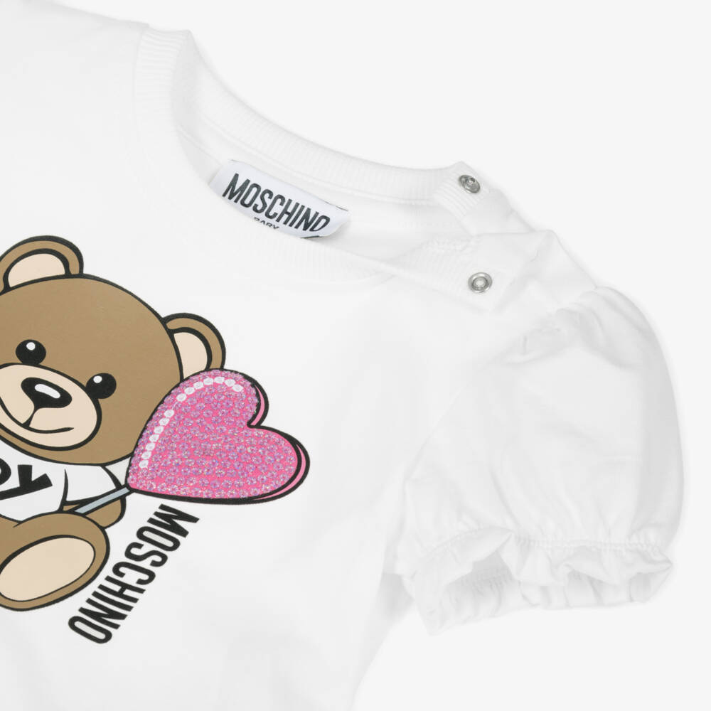 Moschino-Girls Ivory Teddy Bear Jersey Dress | Childrensalon Outlet