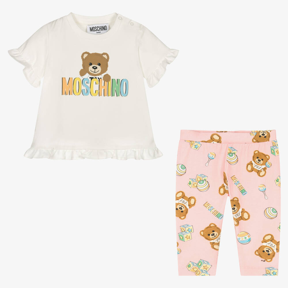 Moschino Малыши-Кремовая футболка и легинсы с медвежатами | Childrensalon Outlet