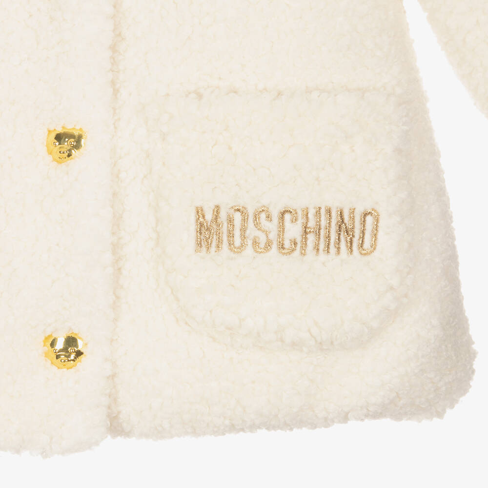 Moschino Малыши-Кремовое пальто из плюшевого флиса для девочек | Childrensalon Outlet