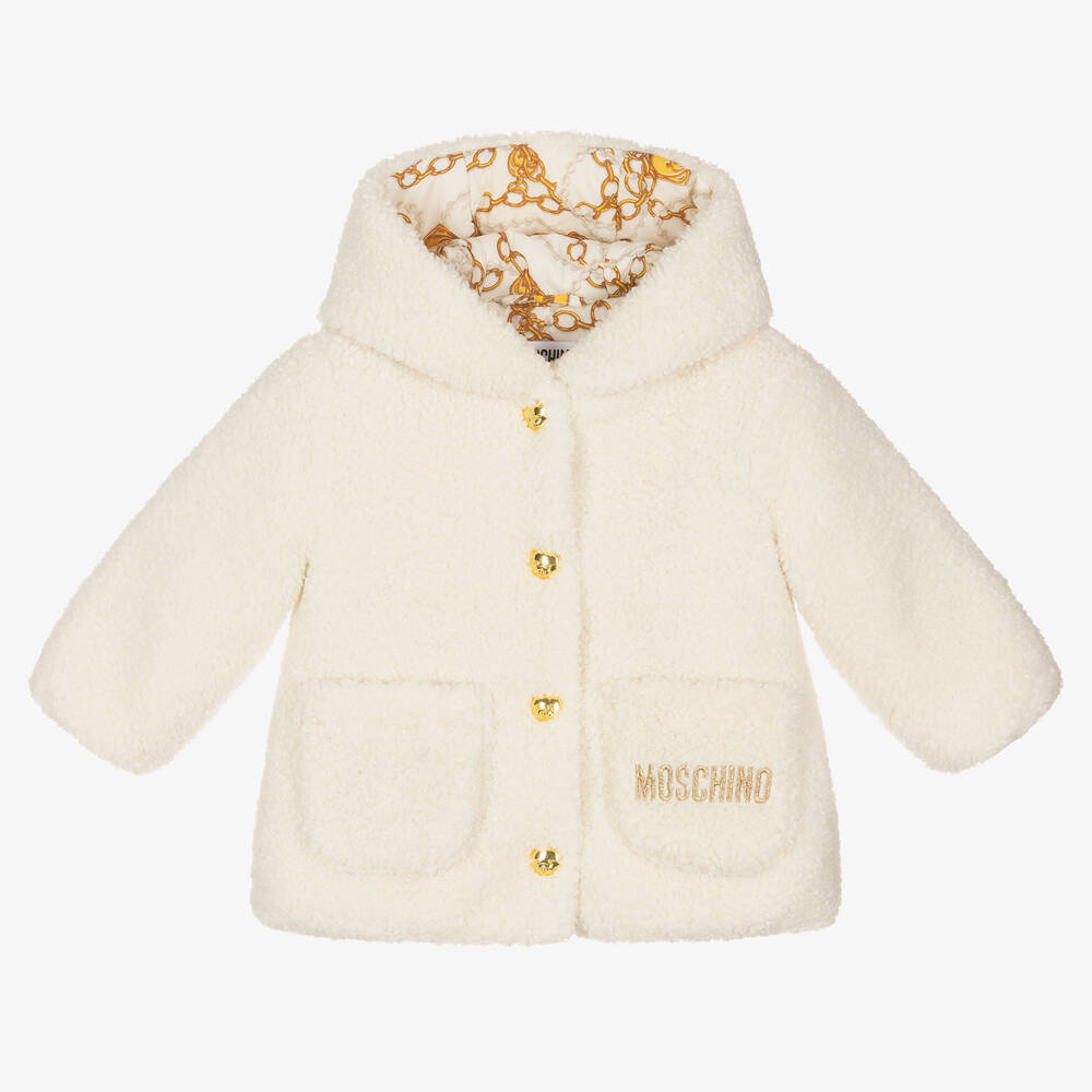 Moschino Baby - Girls Ivory Teddy Fleece Coat | Childrensalon