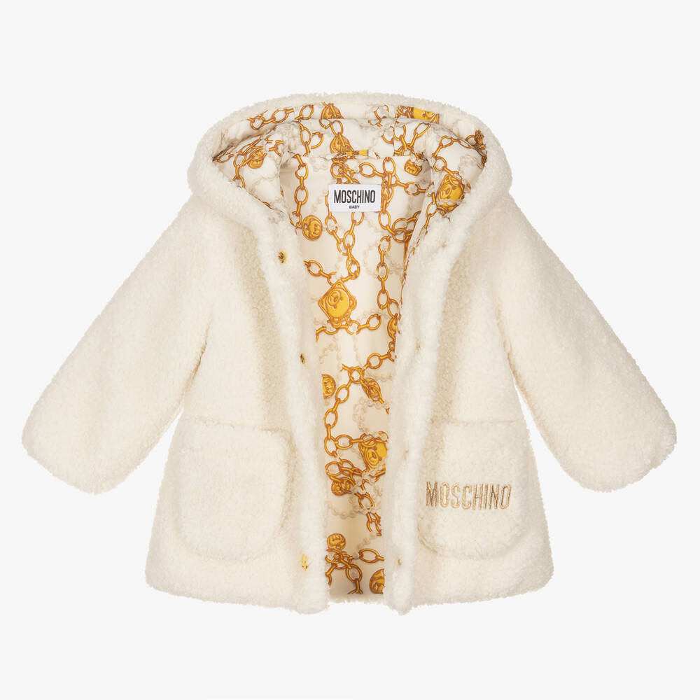 Moschino Малыши-Кремовое пальто из плюшевого флиса для девочек | Childrensalon Outlet