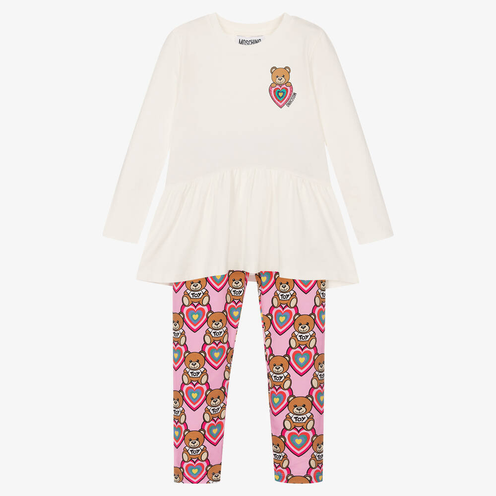 Moschino Kid-Teen - Ensemble legging ivoire Nounours Fille | Childrensalon