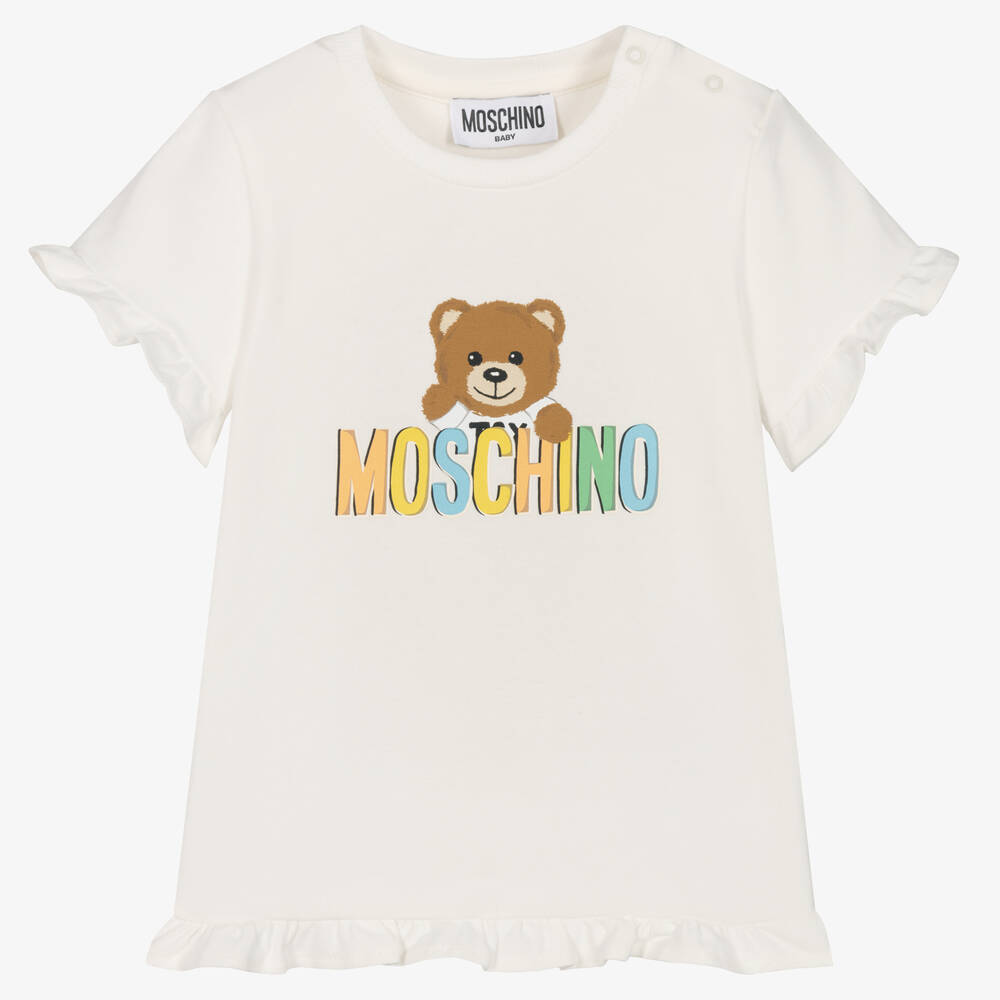 Moschino Baby - Кремовая хлопковая футболка с медвежонком | Childrensalon