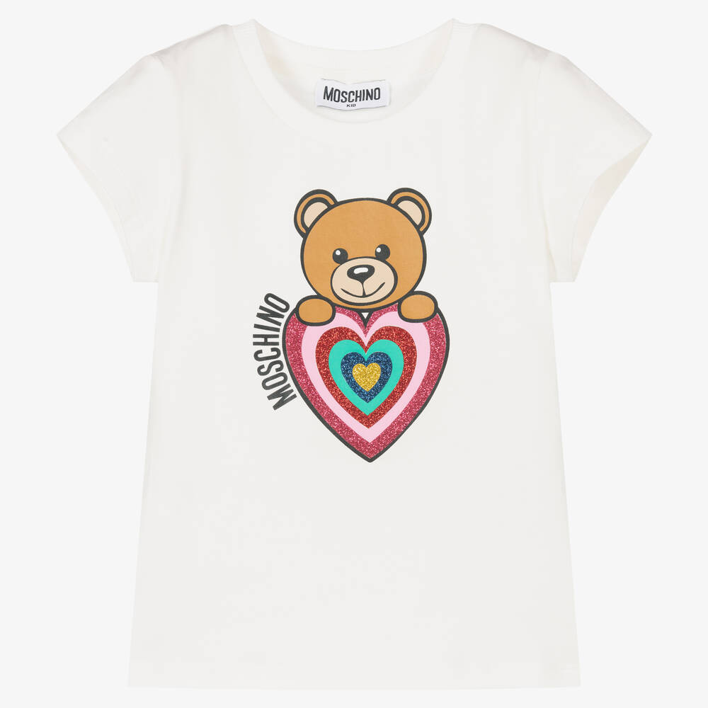 Moschino Kid-Teen - Girls Ivory Teddy Logo T-Shirt | Childrensalon