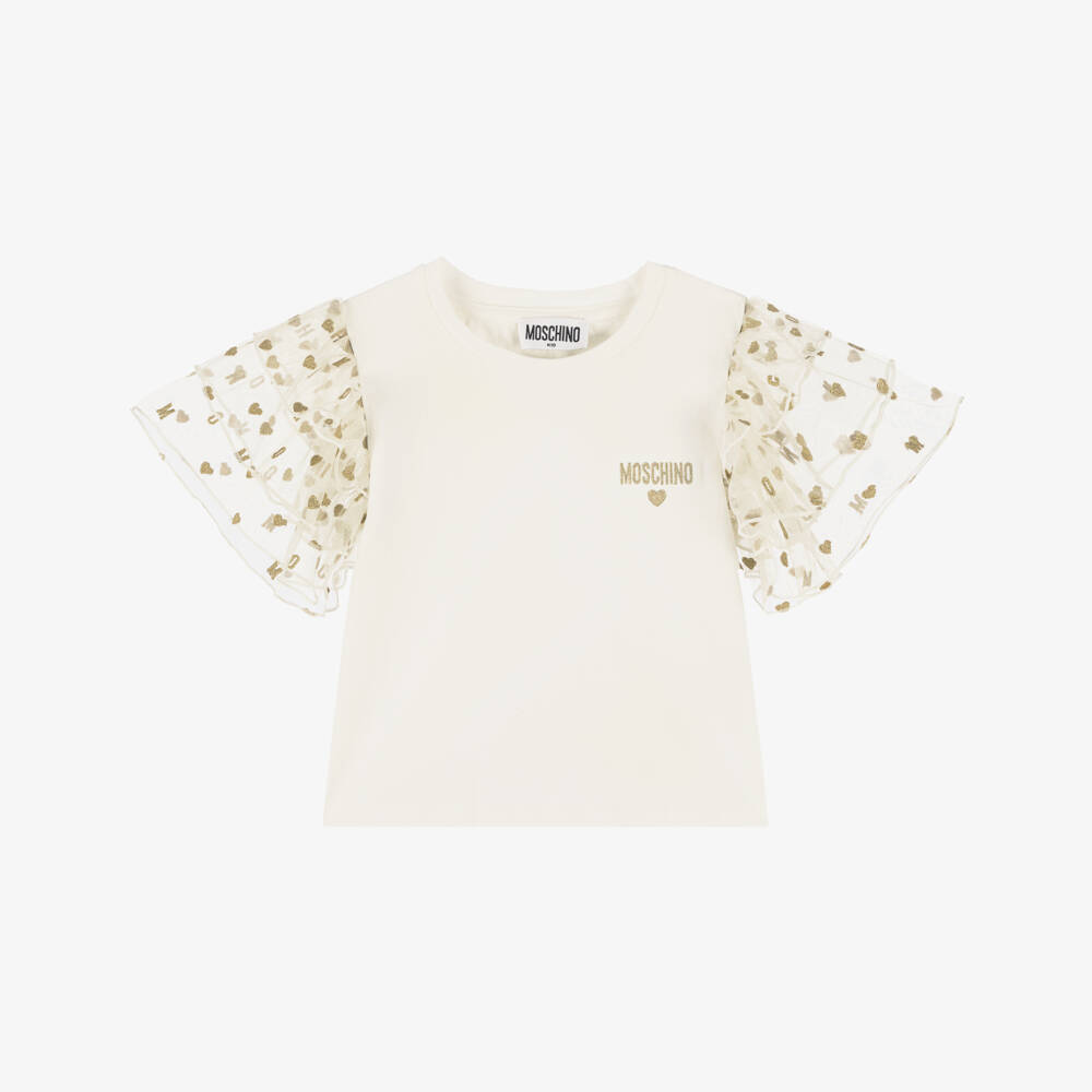 Moschino-Girls Ivory Tulle Heart Tee | Childrensalon Outlet