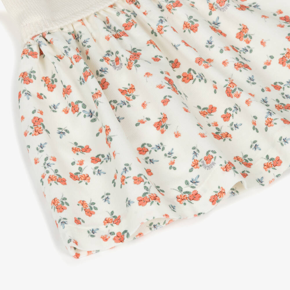 Moschino-فستان بناتي أبيض محاك بنقشة زهرية | Childrensalon Outlet