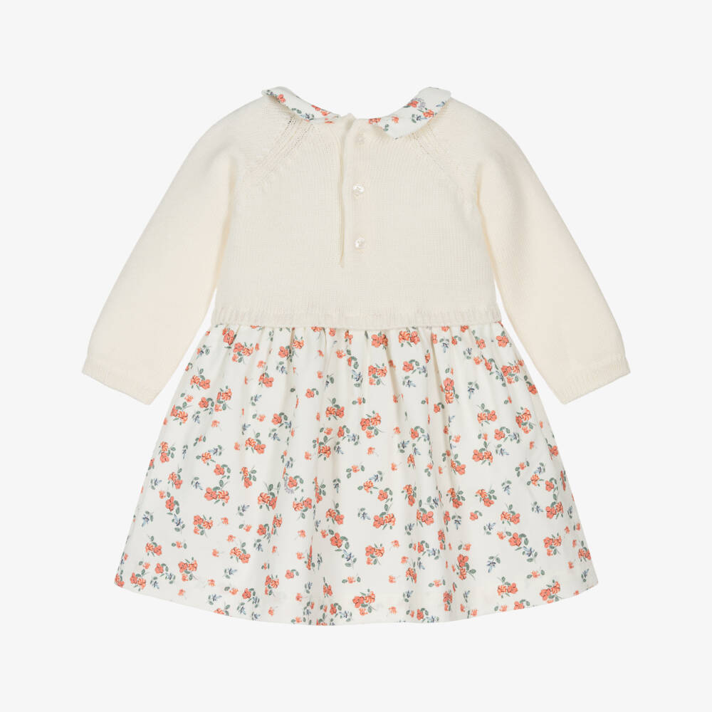 Moschino-فستان بناتي أبيض محاك بنقشة زهرية | Childrensalon Outlet