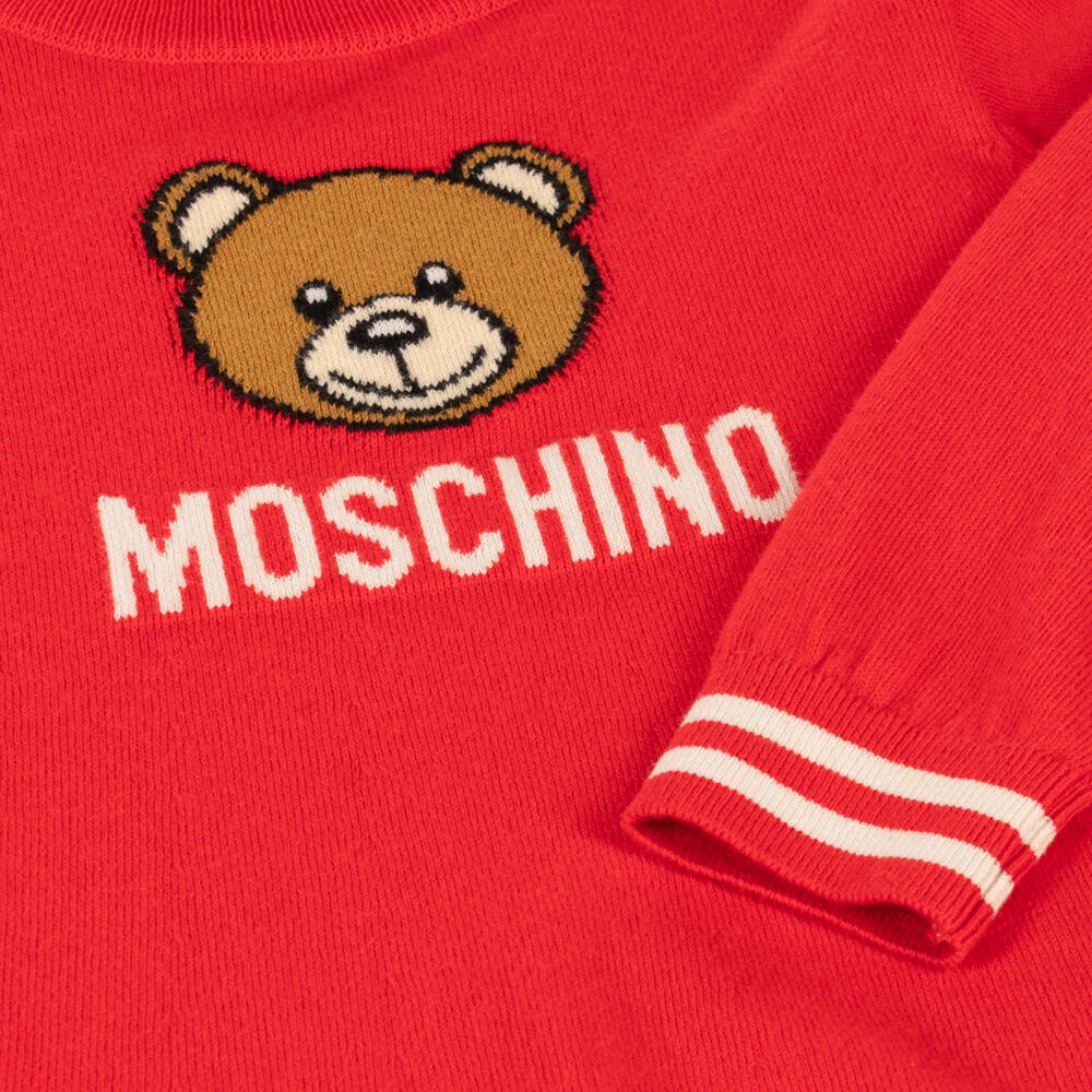 Moschino Kid-Teen-Girls Knitted Red Logo Dress | Childrensalon Outlet