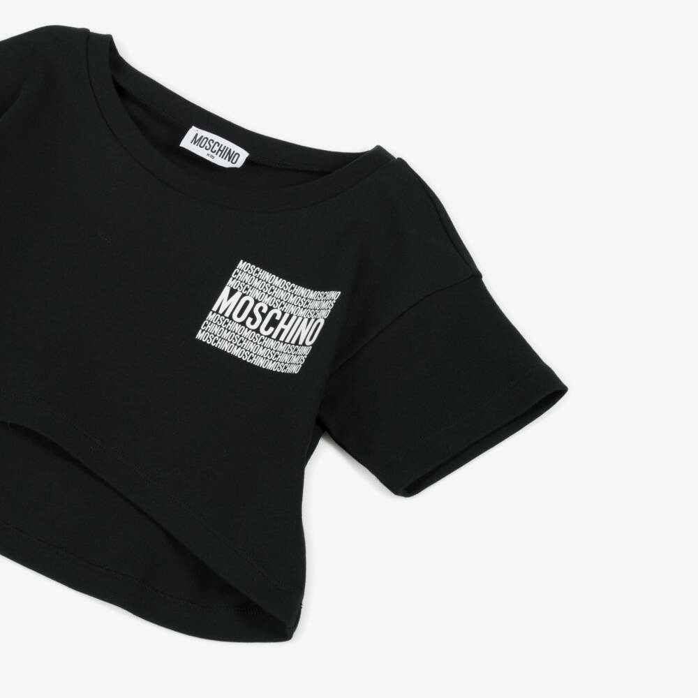 Moschino-تي شيرت فاخر للبنات من القطن الأسود | Childrensalon Outlet
