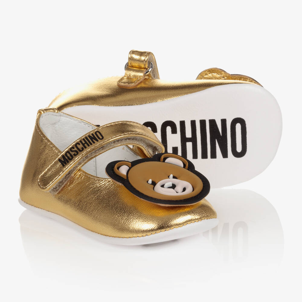 Moschino Kid-Teen-خطوات أولى للبنات من الجلد الذهبي المعدني | Childrensalon Outlet