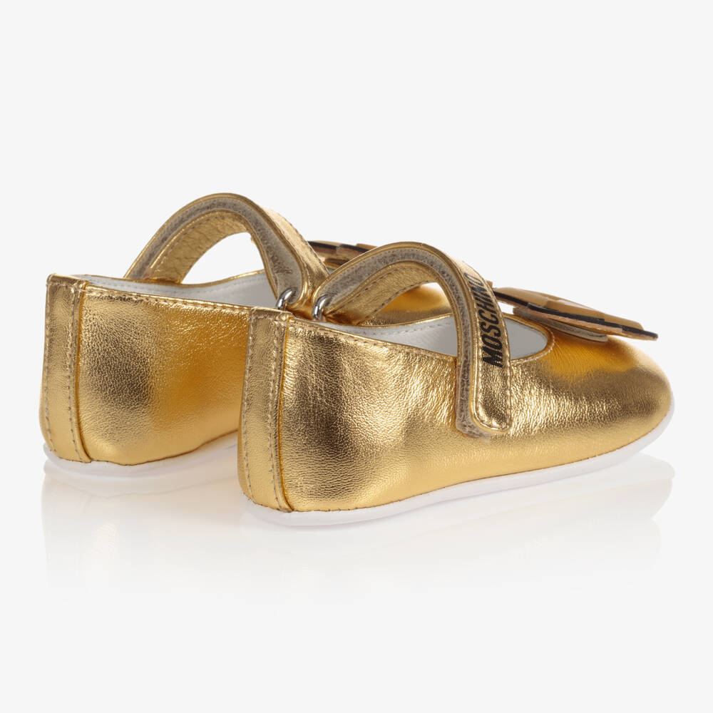 Moschino Кид-Тин-Золотые кожаные первые шаги для девочек | Childrensalon Outlet